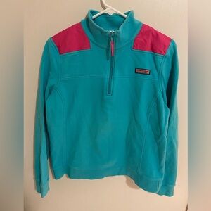 Vineyard Vines Whale Turquoise Pink Quarter Half Zip Cotton Sweatshirt Jacket L